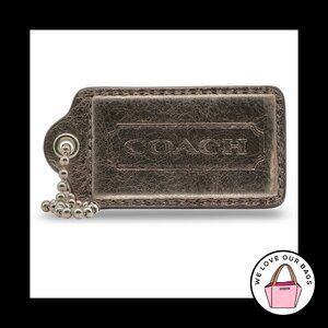 RARE 3" XL COACH Platinum Metallic Leather Key Fob Bag Charm Keychain Hang Tag